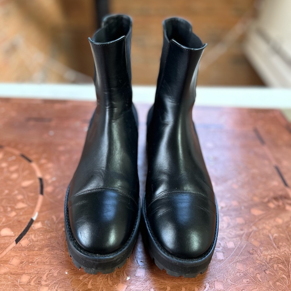 STUART WEITZMAN Mckenzee Leather Chelsea Boots in Black Chunky 90s Y2K Booties - Picture 5 of 15